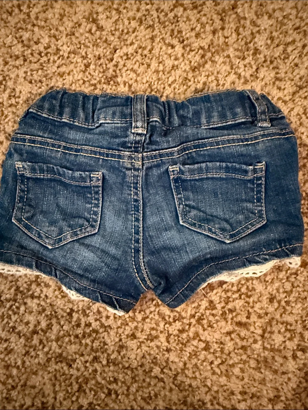 OshKosh B'gosh Washed Blue Denim Shorts with Cream Lace Trim